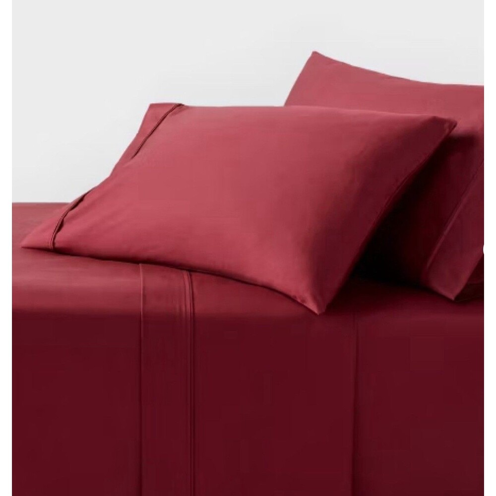 Twin/XL Solid Performance 400 Thread Count Sheet Set Wine Red - Threshold